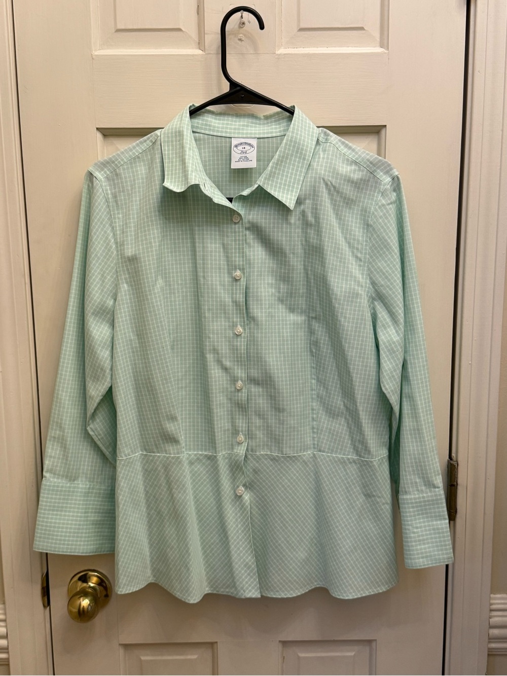 Brooks Brothers 346 Mint Green Check Button Down Shirt Size 14